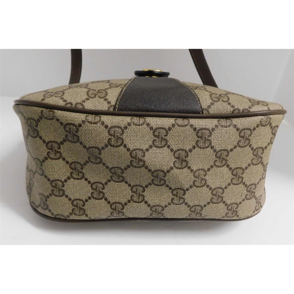 Gucci Vintage Brown GG‎ Monogram Red Green Stripe Small Satchel Bag Italy - Picture 5 of 9